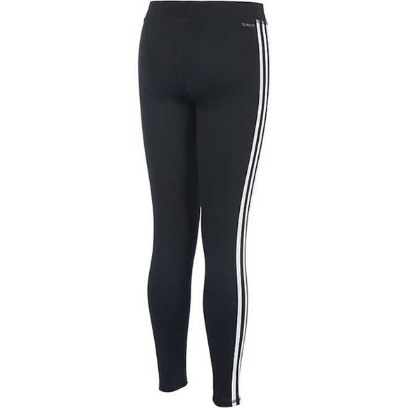 Adidas Girl's Climalite Workout Leggings Black White Trademark Stripe- sz 16 - Picture 4 of 5